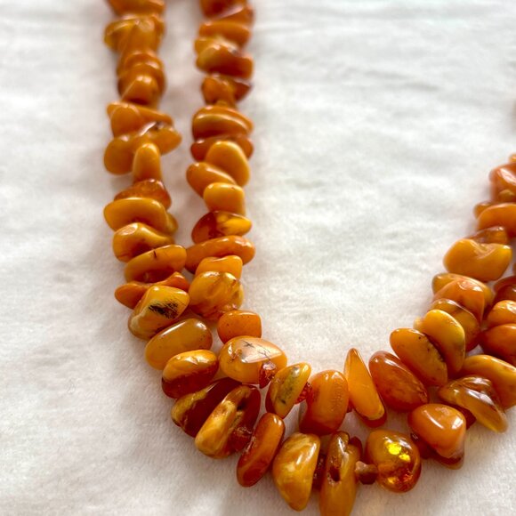 VINTAGE Antique Genuine BALTIC AMBER Egg Yolk Nuggets Necklace  71 g - Picture 11 of 13